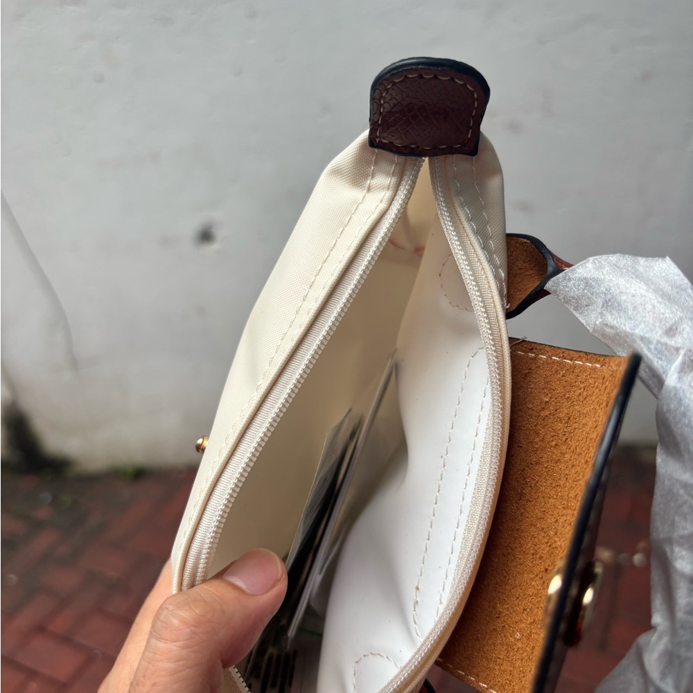 Longchamp Cream and Brown Mini Top-Handle Bag - Picture 4 of 5